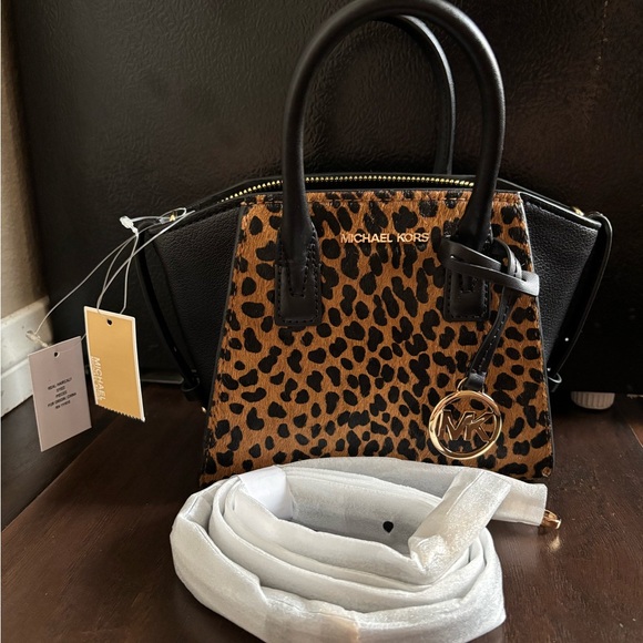 Michael Kors Women's Mini Avril XS Cheetah Leather Satchel Crossbody Bag - Picture 9 of 11